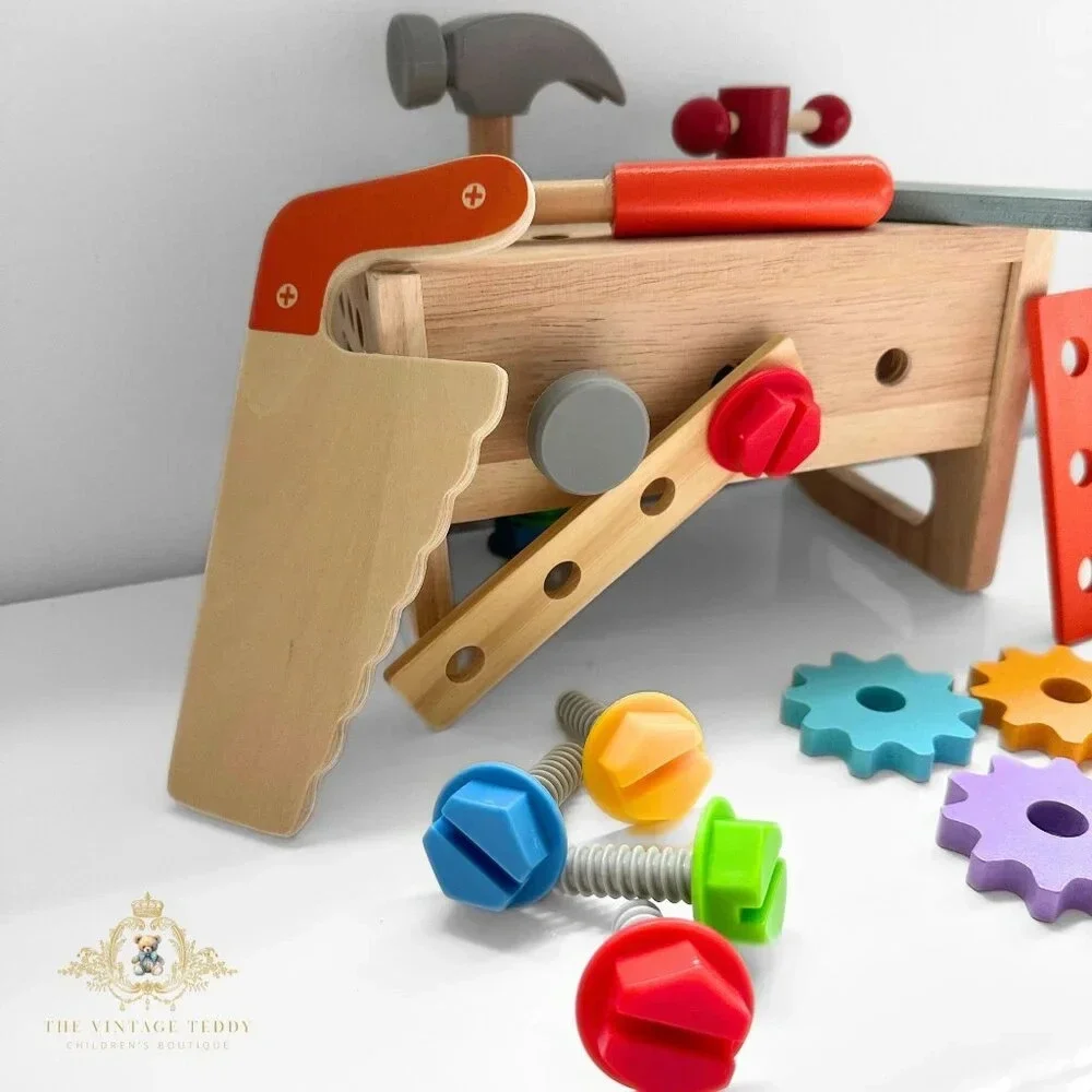 NWT Adorable Wooden Toolbox Fun Construction Activity Play Set Children's Toys